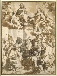 Madonna del Popolo, po Barocci (czarna kreda z brązowawym rozmyciem na beżowym papierze)